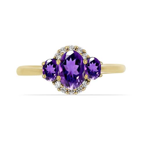 REAL AFRICAN AMETHYST GEMSTONE WITH WHITE DIAMOND CLASSIC RING